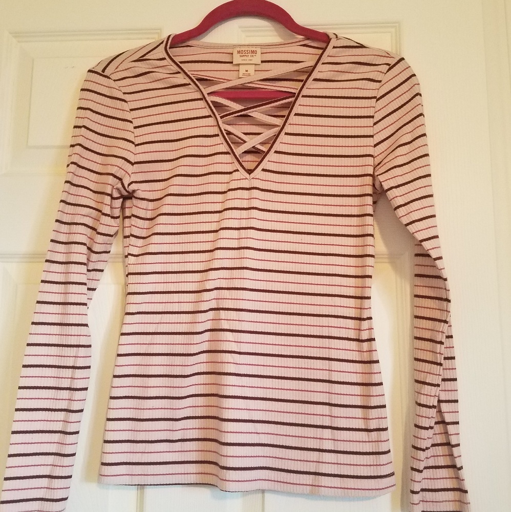 😎 Mossimo Criss-Cross Neck Striped Shirt